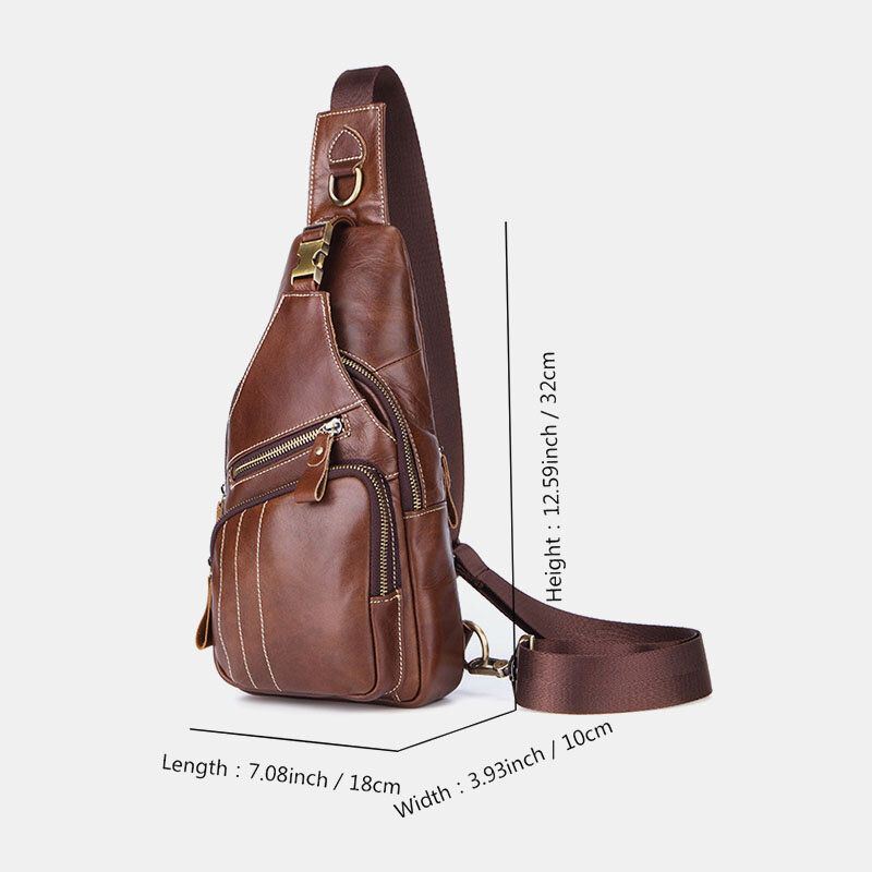 Miesten Aito Nahka Retro Business Casual Yksivärinen Nahkainen Olkalaukku Crossbody Laukku Rintalaukku