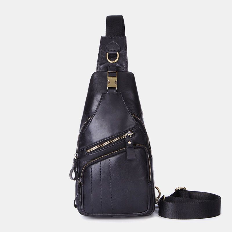 Miesten Aito Nahka Retro Business Casual Yksivärinen Nahkainen Olkalaukku Crossbody Laukku Rintalaukku