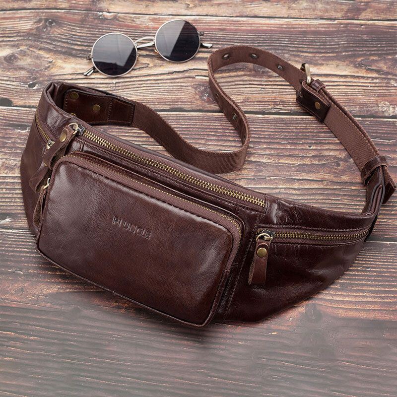 Miesten Aito Nahka Retro Sport Outdoor Multi-carry Rintalaukku Kantolaukku Crossbody Bag Vyötärölaukku