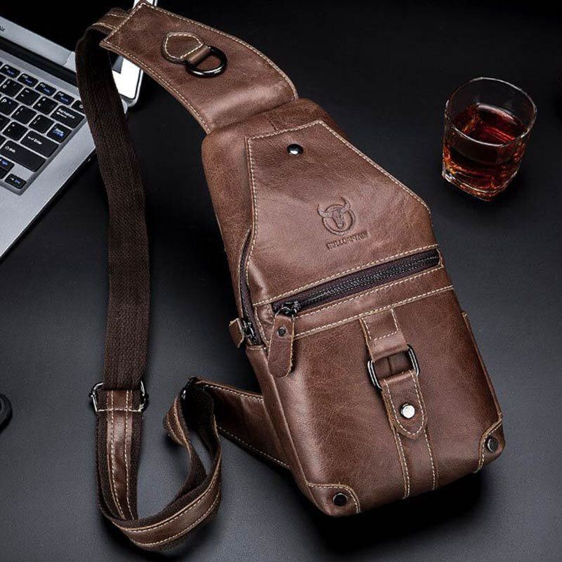 Miesten Aitoa Nahkaa Monitaskuinen Varkaudenesto Kulutuksenkestävä Vintage Casual Crossbody Bag Rintalaukku