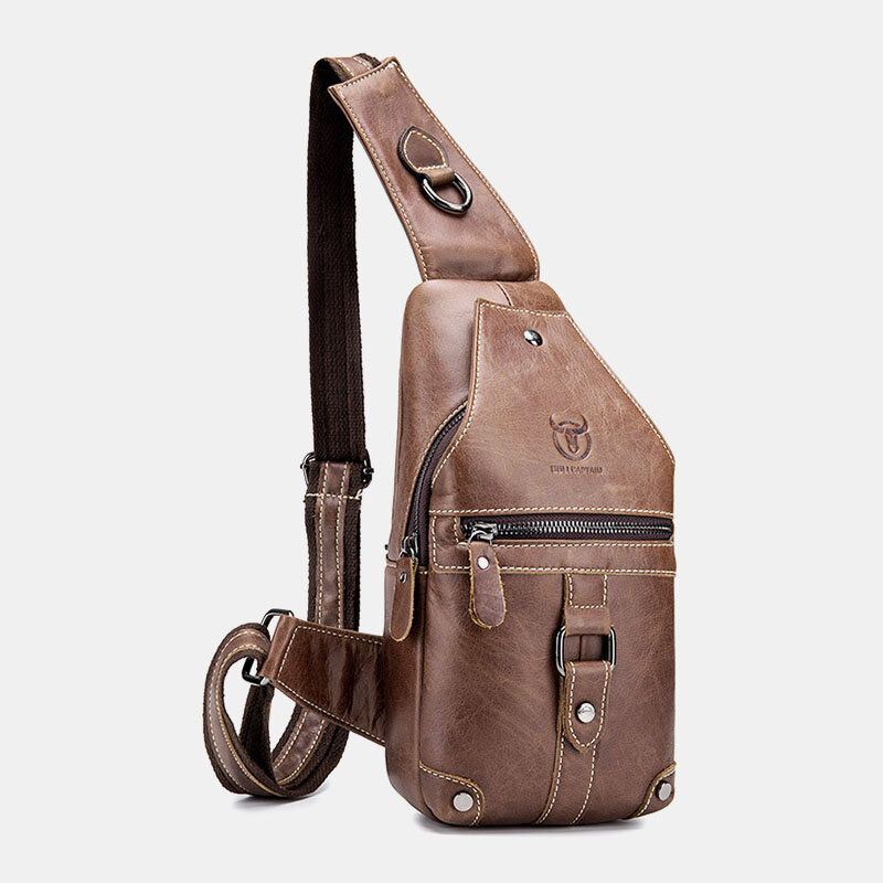 Miesten Aitoa Nahkaa Monitaskuinen Varkaudenesto Kulutuksenkestävä Vintage Casual Crossbody Bag Rintalaukku