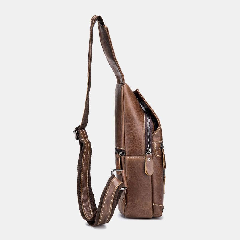 Miesten Aitoa Nahkaa Monitaskuinen Varkaudenesto Kulutuksenkestävä Vintage Casual Crossbody Bag Rintalaukku