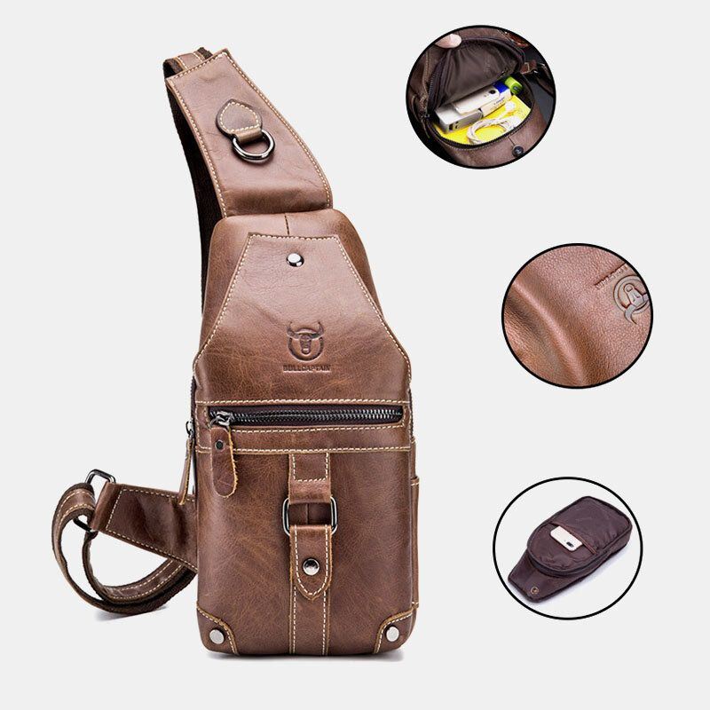 Miesten Aitoa Nahkaa Monitaskuinen Varkaudenesto Kulutuksenkestävä Vintage Casual Crossbody Bag Rintalaukku