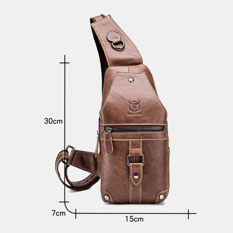 Miesten Aitoa Nahkaa Monitaskuinen Varkaudenesto Kulutuksenkestävä Vintage Casual Crossbody Bag Rintalaukku