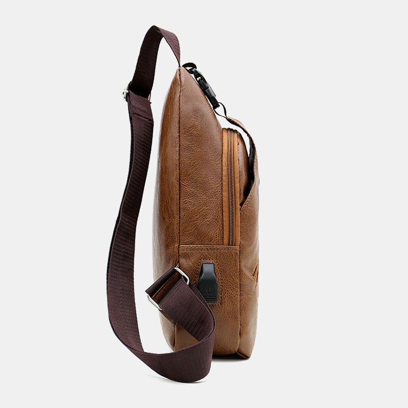 Miesten Keinonahkainen Usb-latauskuuloke Matkailu Retro Business Rintalaukku Crossbody Bag