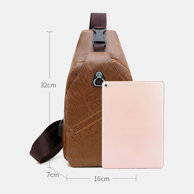 Miesten Keinonahkainen Usb-latauskuuloke Matkailu Retro Business Rintalaukku Crossbody Bag