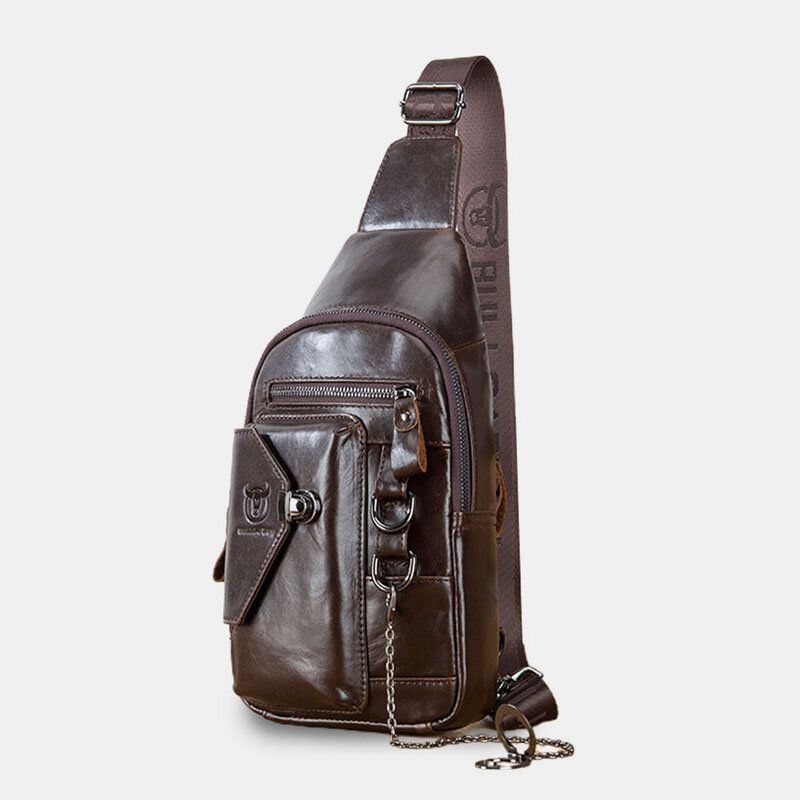 Miesten Monitaskuinen Pehmeä Nahkainen Rintalaukku Vintage Matkapuhelimen Pidike Ketju Crossbody Olkalaukku