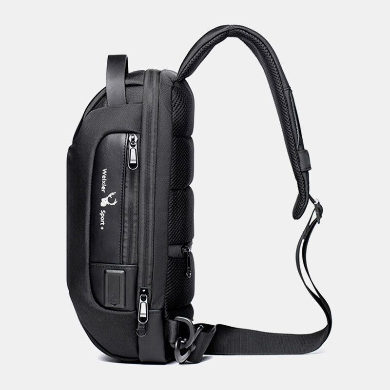 Miesten Oxford Salasana Usb-lataus Varkaudenesto Monikerroksinen Vedenpitävä Crossbody Bag Rintalaukku Sling Bag