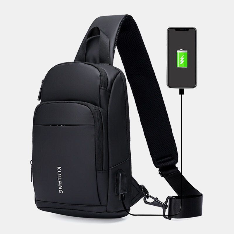 Miesten Oxford Suuren Kapasiteetin Usb-lataus Rintalaukku Muoti Rento Villi Bussikortti Tasku Design Crossbody Laukku Olkalaukku