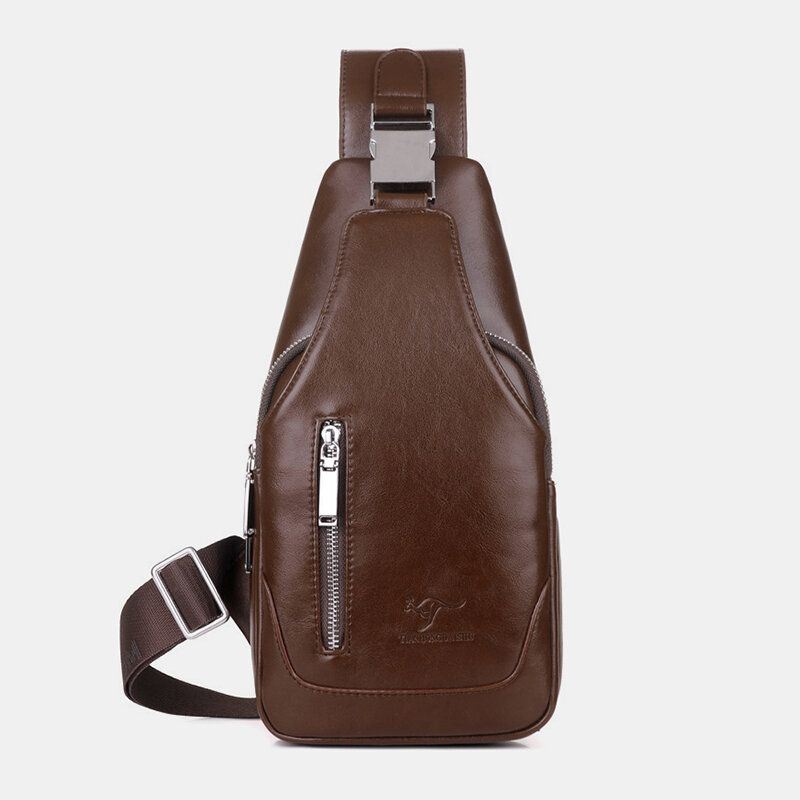 Miesten Pu Nahka Business Casual Outdoor Vedenpitävä Multi-carry Olkalaukku Crossbody Bag Rintalaukku Usb-latauksella