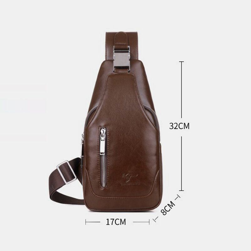 Miesten Pu Nahka Business Casual Outdoor Vedenpitävä Multi-carry Olkalaukku Crossbody Bag Rintalaukku Usb-latauksella