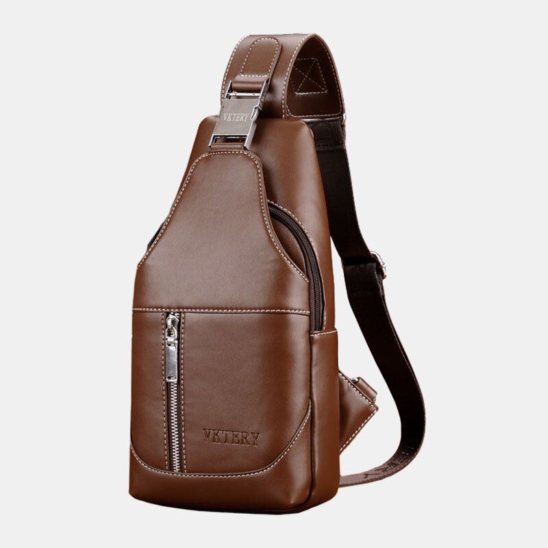 Miesten Pu Nahka Casual Monitoiminen Kuulokeaukko Crossbody Bag Rintalaukku