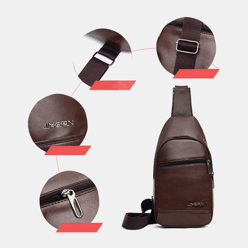 Miesten Pu Nahkainen Kuulokeaukko Multi-carry Vedenpitävä Crossbody Laukku Rintalaukku Sling Bag