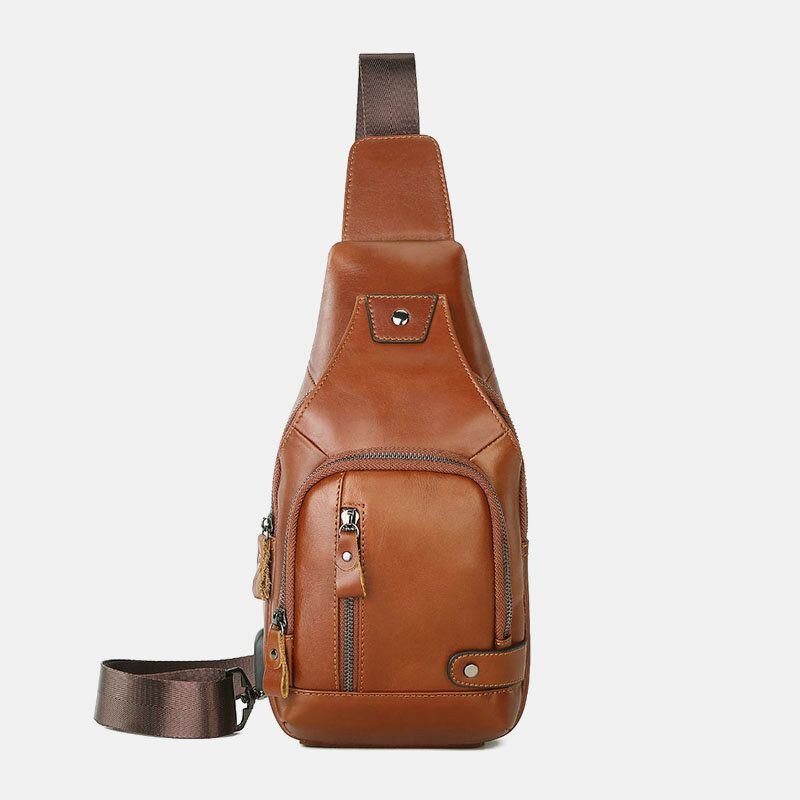 Miesten Retro Aito Nahka Monikäyttöinen Monitaskuinen Hasp Rintalaukku Käytä Crossbody Laukku