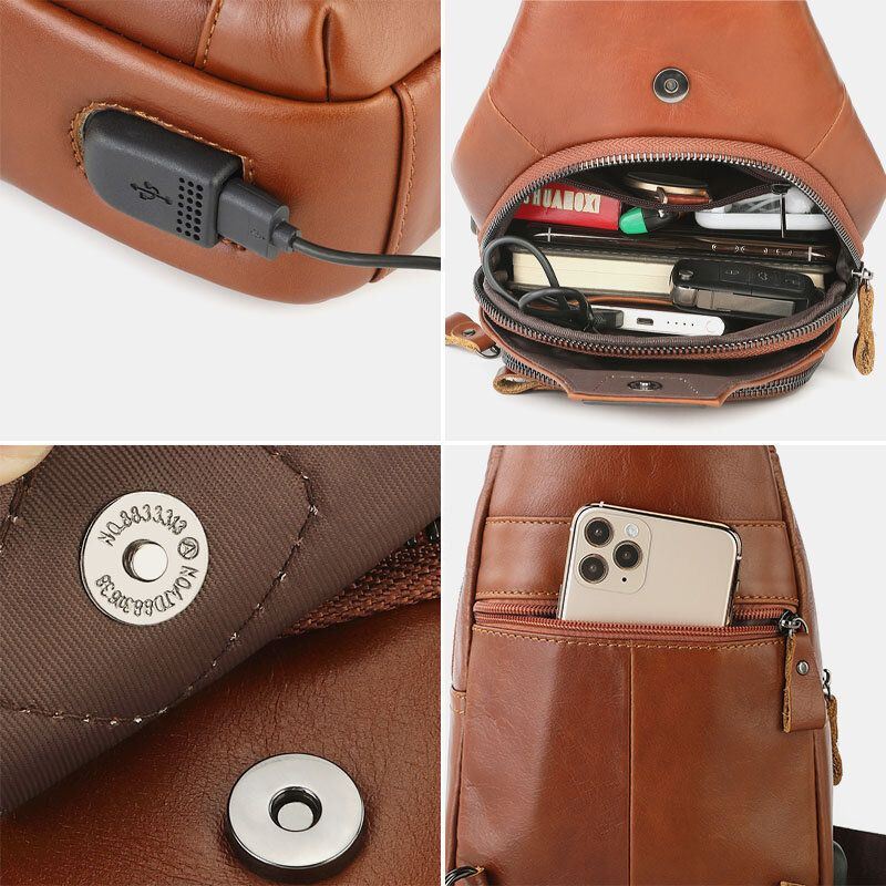 Miesten Retro Aito Nahka Monikäyttöinen Monitaskuinen Hasp Rintalaukku Käytä Crossbody Laukku