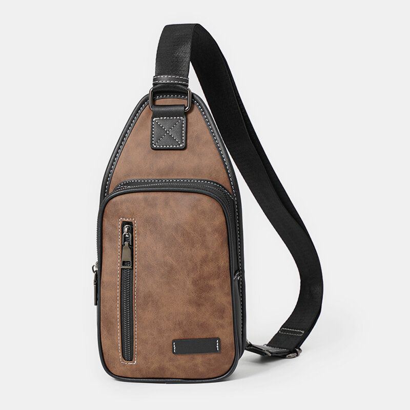 Miesten Retro Casual Vedenpitävä Suuri Tilavuus Monitoiminen Monitaskuinen Rintalaukku Pu Pehmeä Nahka Crossbody Olkalaukku