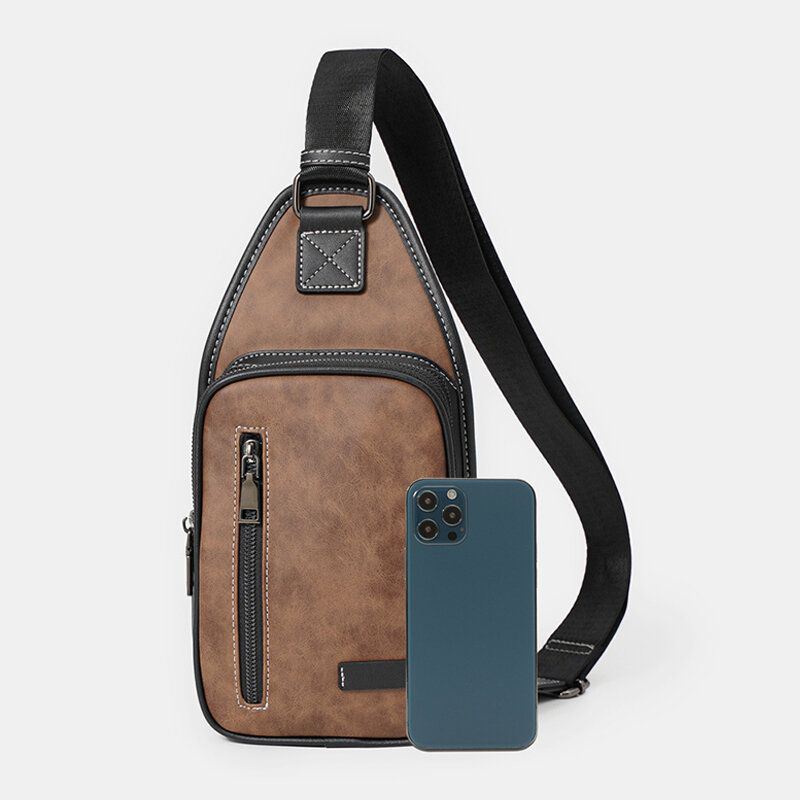 Miesten Retro Casual Vedenpitävä Suuri Tilavuus Monitoiminen Monitaskuinen Rintalaukku Pu Pehmeä Nahka Crossbody Olkalaukku