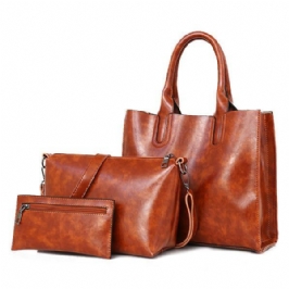 3 Kpl Naisten Vintage Leisure Käsilaukku Öljyvaha Crossbody Bag