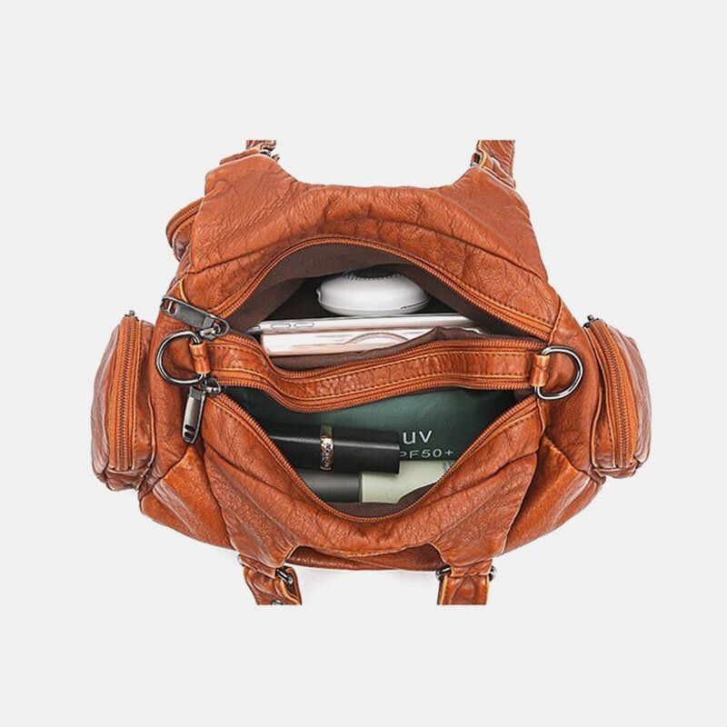 Naiset Pu Nahka Suuri Tilavuus Monitaskuinen Niitti Koriste Retro Pehmeä Käsilaukut Crossbody Laukut