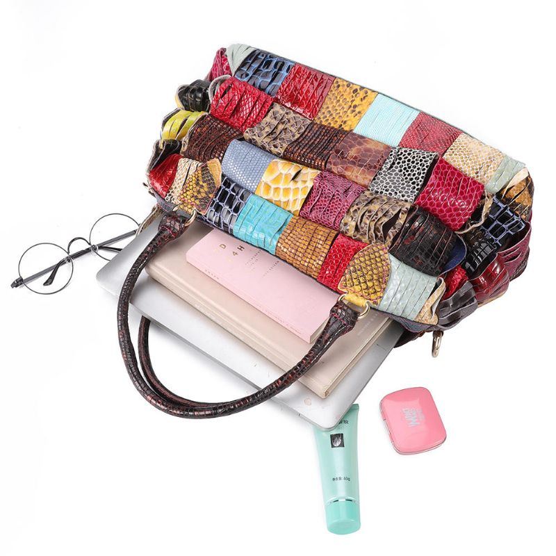 Naisten Boheemi Suuri Kapasiteetti Aitoa Nahkaa Käsilaukku Patchwork Käsintehdyt Crossbody Laukut