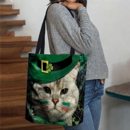Naisten Clover Cat Pattern -tuloste Happy St Patrick Day Olkalaukku Käsilaukku Tote