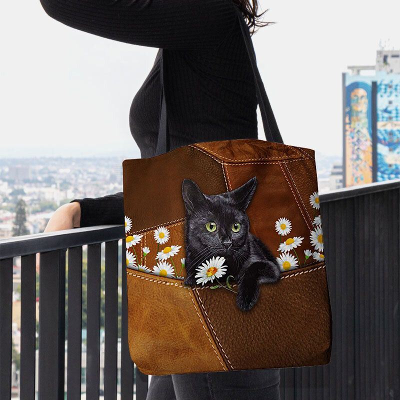Naisten Huopa Söpö 3d Kolmiulotteinen Musta Kissan Päivänkakkara Kuviollinen Olkalaukku Käsilaukku