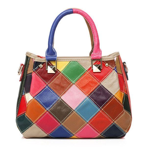 Naisten Patchwork Lehmännahkainen Värikäs Käsilaukku Tote Käsilaukku Crossbody Bag