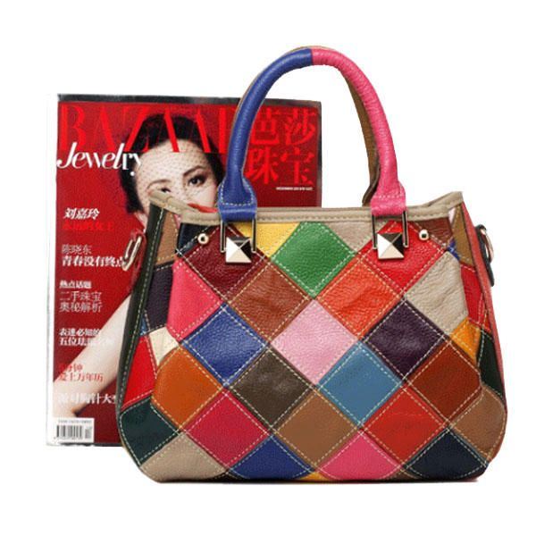 Naisten Patchwork Lehmännahkainen Värikäs Käsilaukku Tote Käsilaukku Crossbody Bag