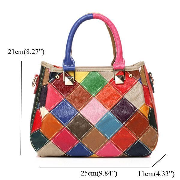 Naisten Patchwork Lehmännahkainen Värikäs Käsilaukku Tote Käsilaukku Crossbody Bag