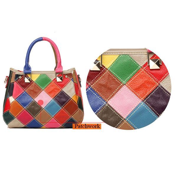 Naisten Patchwork Lehmännahkainen Värikäs Käsilaukku Tote Käsilaukku Crossbody Bag