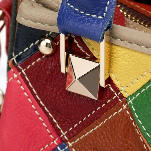 Naisten Patchwork Lehmännahkainen Värikäs Käsilaukku Tote Käsilaukku Crossbody Bag