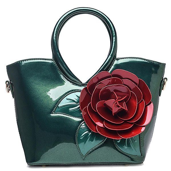 Naisten Pearl Patent Leather Coloful Flower -käsilaukku