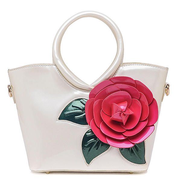 Naisten Pearl Patent Leather Coloful Flower -käsilaukku