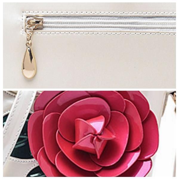 Naisten Pearl Patent Leather Coloful Flower -käsilaukku