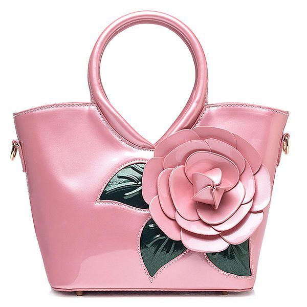 Naisten Pearl Patent Leather Coloful Flower -käsilaukku