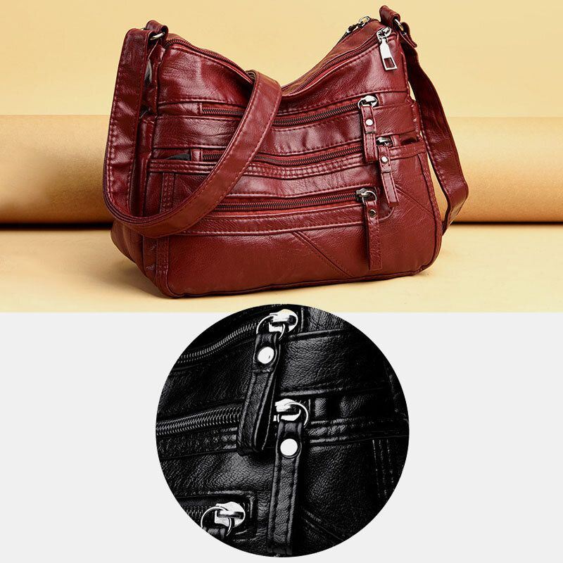 Naisten Pu Nahka Retro Casual Suuri Tilavuus Monitaskuinen Ranskalainen Käsilaukku Crossbody Laukut