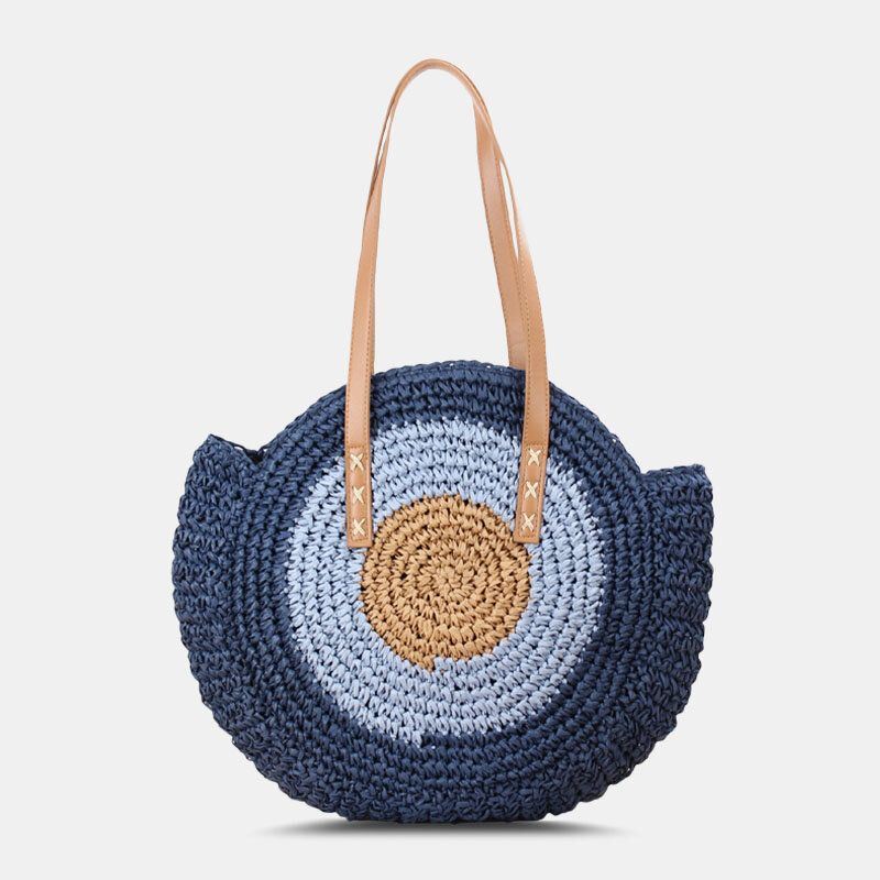 Naisten Simplicity Stripe Straw Bag Käsilaukut Tote Retro Beach Bag