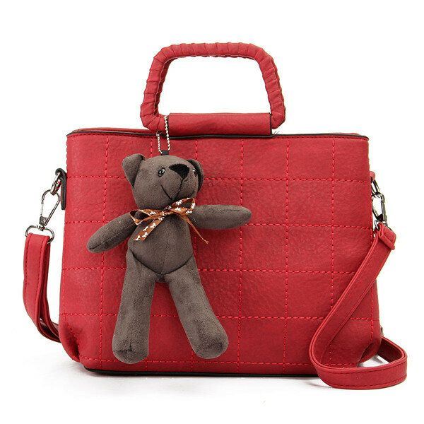 Retro Naiset Pu Nahka Plaid Bear Käsilaukut Naisten Elgant Olkalaukut Crossbody Laukut