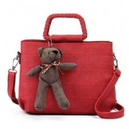 Retro Naiset Pu Nahka Plaid Bear Käsilaukut Naisten Elgant Olkalaukut Crossbody Laukut