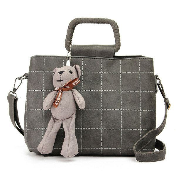 Retro Naiset Pu Nahka Plaid Bear Käsilaukut Naisten Elgant Olkalaukut Crossbody Laukut