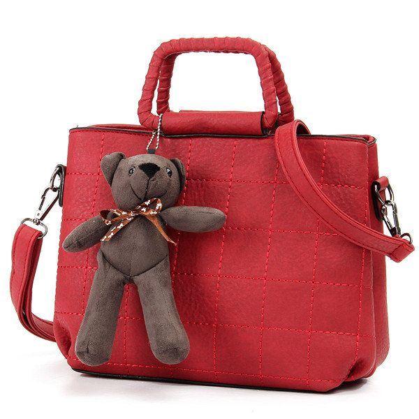 Retro Naiset Pu Nahka Plaid Bear Käsilaukut Naisten Elgant Olkalaukut Crossbody Laukut