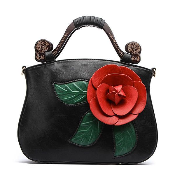 Vintage Fashion Pu Nahka Rose Koristeellinen Käsilaukku Crossbody Laukku Naisille