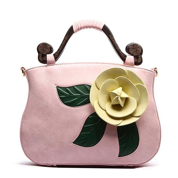 Vintage Fashion Pu Nahka Rose Koristeellinen Käsilaukku Crossbody Laukku Naisille