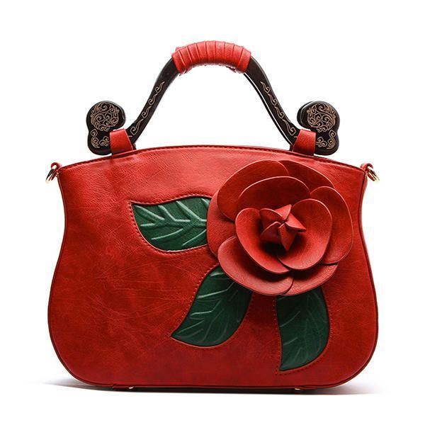 Vintage Fashion Pu Nahka Rose Koristeellinen Käsilaukku Crossbody Laukku Naisille