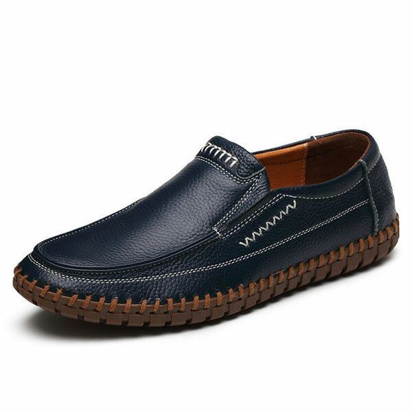 Kengät Miesten Aito Nahka Käsinompeleella Pehmeä Pohja Slip On Oxfords