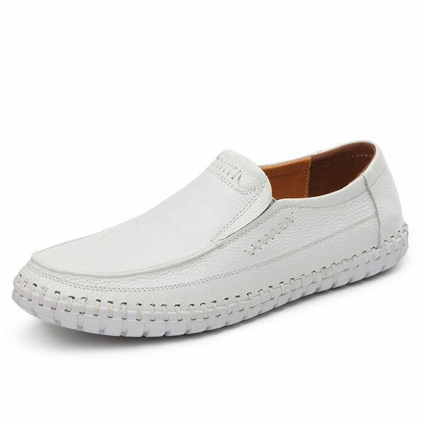 Kengät Miesten Aito Nahka Käsinompeleella Pehmeä Pohja Slip On Oxfords