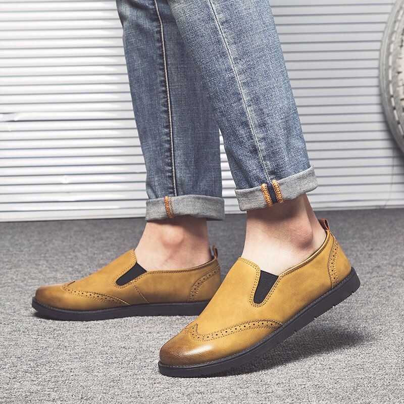 Miesten Business Casual Loafers Chelsea Slip On Työmekko Käsinompelukengät