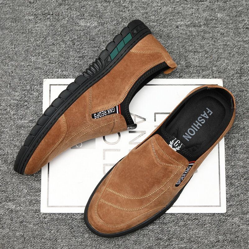 Miesten Mukavat Siannahkaiset Tikkaukset Liukumattomat Pyöreät Toe Lazy Slip-on Loafers Kengät