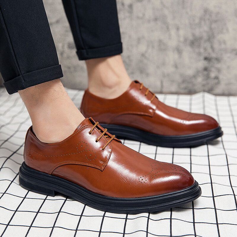 Miesten Nahkaiset Hengittävät Mukavat Teräväkärkiset Vintage Oxford Casual Business -kengät