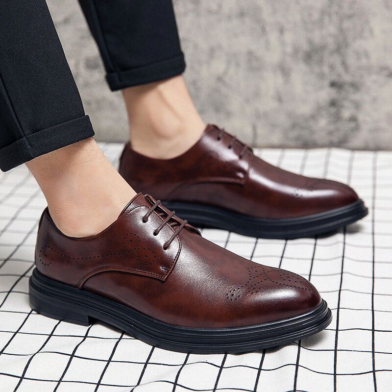 Miesten Nahkaiset Hengittävät Mukavat Teräväkärkiset Vintage Oxford Casual Business -kengät